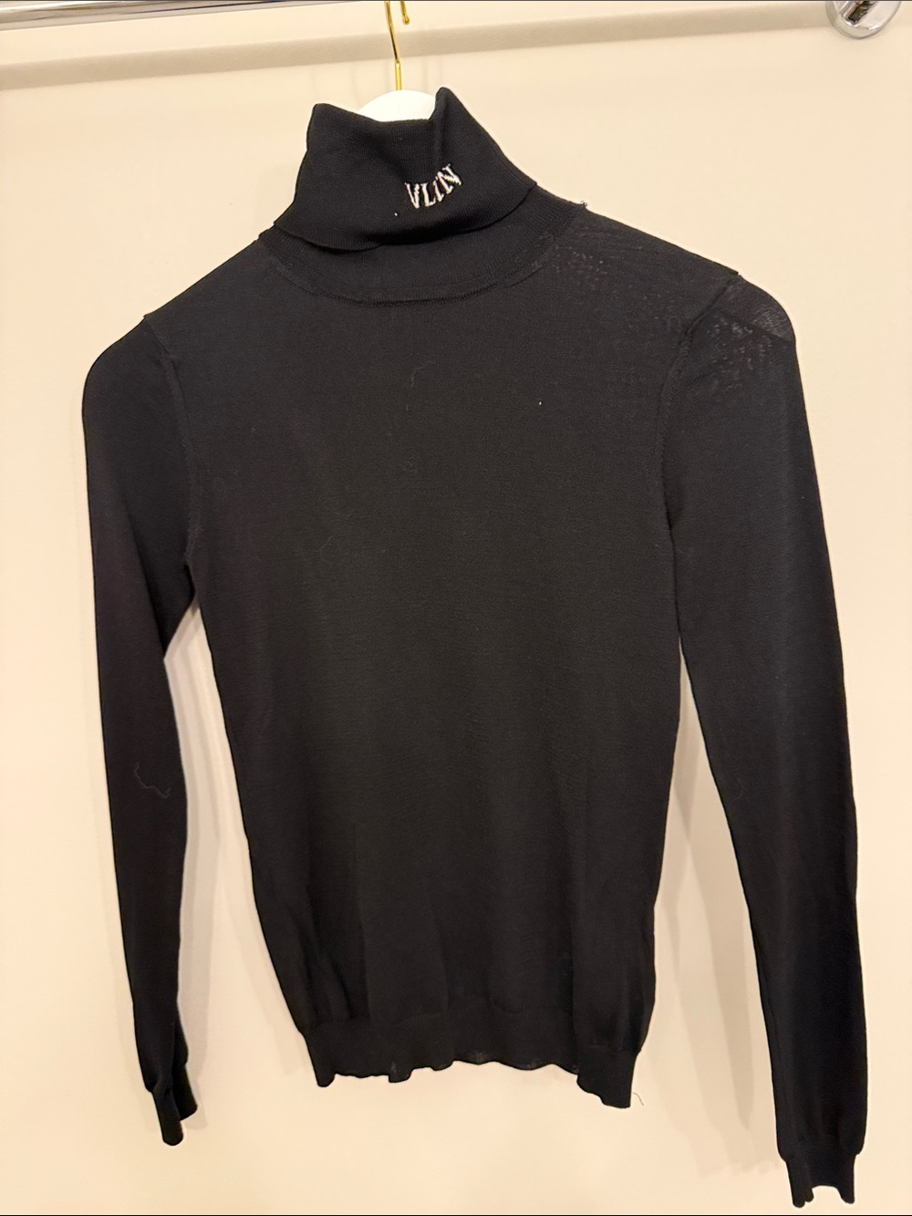 Valentino Black Turtleneck Sweater with Logo Collar